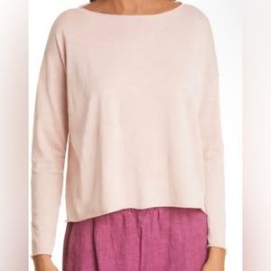 Eileen Fisher Organic Linen Cotton Jersey Boat Neck  Box-Top in Powder NWT $178